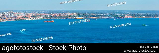 Summer sea coast landscape. Top view from Nature Park Arrabida in Setubal, Portugal. High resolution panorama