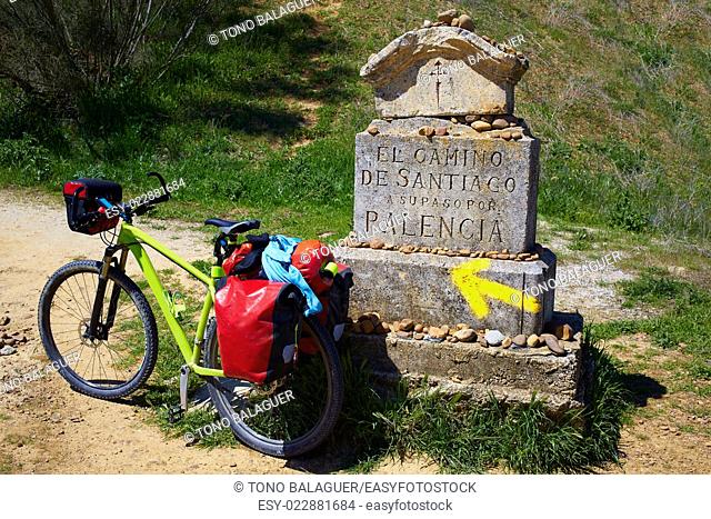 The way of saint James biking stone sign Palencia Spain