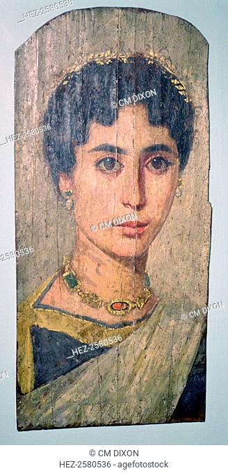 Gilded Neronian Egyptian portrait of a woman, painted on wood, from Er Rubyat, 2nd century BC
