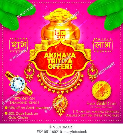 illustration of Akshaya Tritiya celebration jewellery Sale promotion with hindi text with Shubh Laav means Wish you Profit