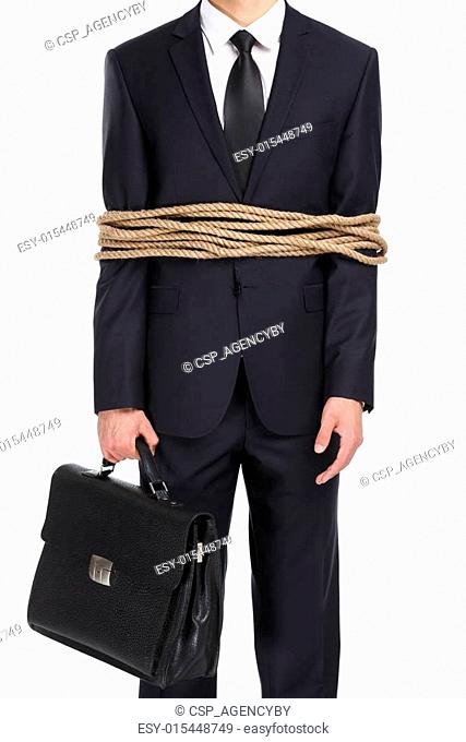 Businessman tied with the rope