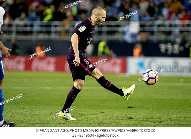 Andres Iniesta. La Liga Santander match day 31 game between Malaga CF and FCBarcelona played in La Rosaleda Stadium, Malaga, Spain