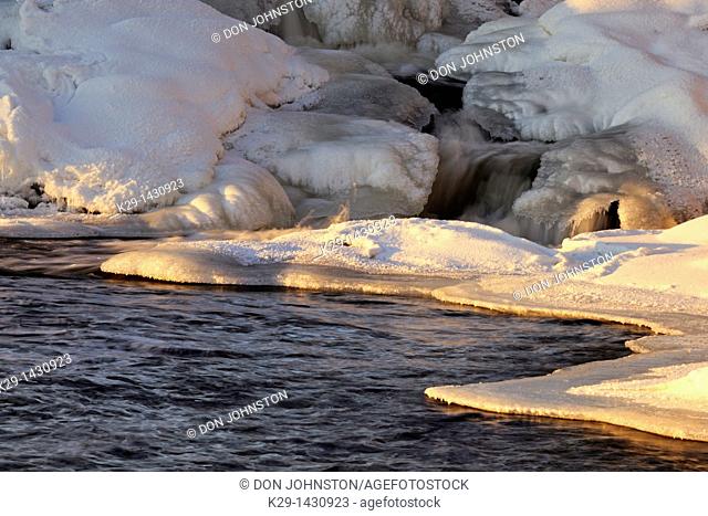 Ice formations on the Vermilion River, near a waterfall Whitefish Ontario