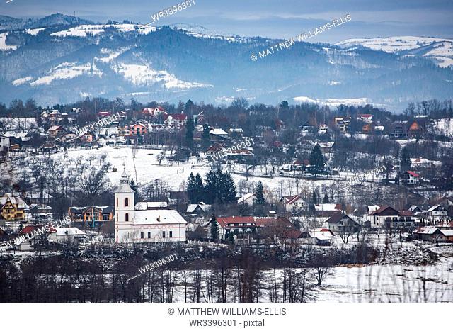 Carpathian Mountains winter landscape, Bran, Transylvania, Romania, Europe
