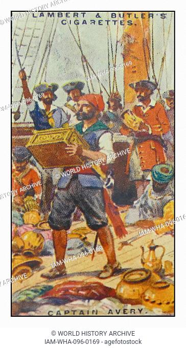 Lambert & Butler, Pirates & Highwaymen, cigarette card showing: Henry Avery, also Evory or Every, (1659 – after 1696), sometimes erroneously given as John Avery