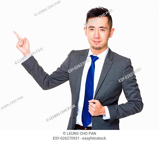 Asian Businessman showing finger point up