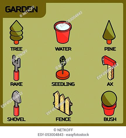 Garden color isometric icons. Vector illustration, EPS 10