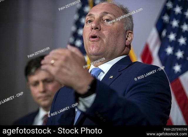 United States House Minority Whip Steve Scalise (Republican of Louisiana) offers remarks during a press conference regarding the US / Mexico border, Abortion