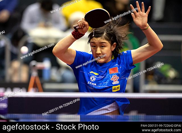 31 January 2020, Saxony-Anhalt, Magdeburg: Table tennis: German Open, ladies, singles, round of sixteen, Qian (China) - Chen (China)