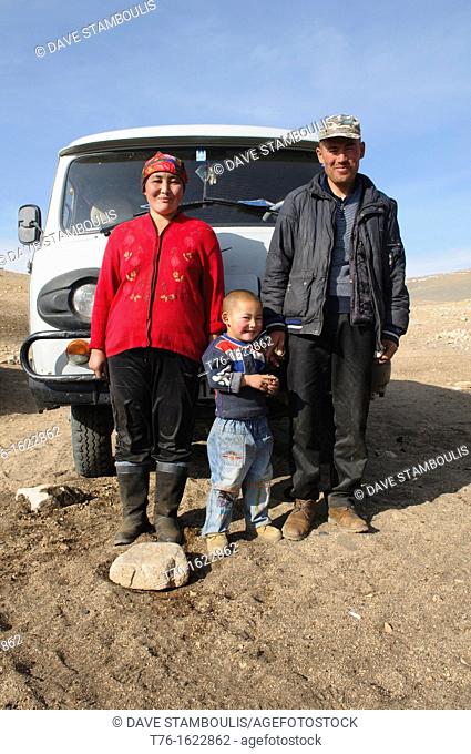 Kazakh eagle hunter's family in the Altai Region of Bayan-Ölgii in Western Mongolia