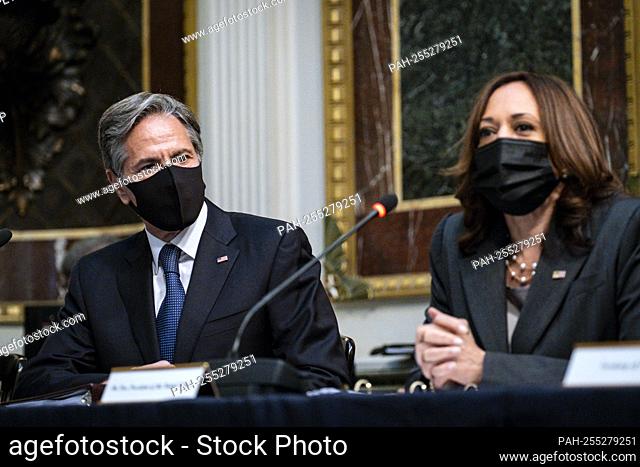 United States Vice President Kamala Harris, right, delivers opening remarks at the U.S.-Mexico High Level Economic Dialogue (HLED) as United States Secretary of...