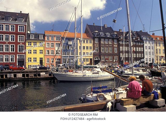 Copenhagen, canal, Denmark, Scandinavia, Sjaelland, Europe, Boats docked along Nyhavn (New Harbor) in the scenic city of Copenhagen