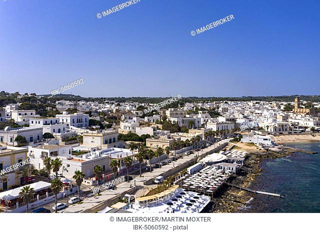 Aerial view, city view with beach, Santa Maria di Leuca, province Lecce, Salento peninsula, Apulia, Italy, Europe