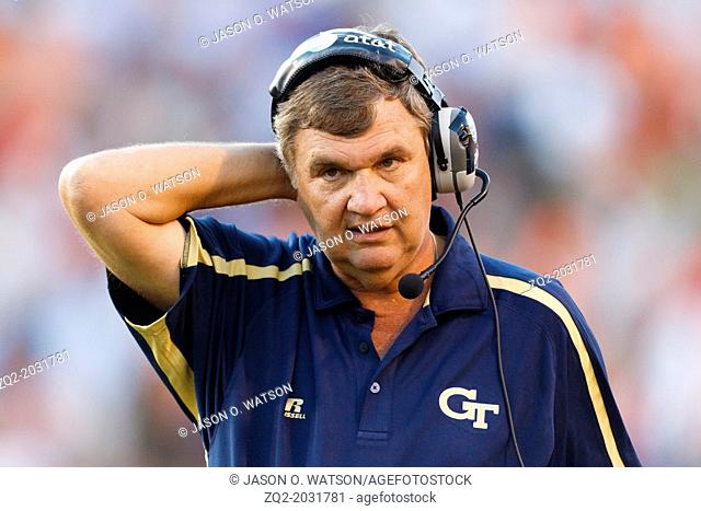 Oct 15, 2011; Charlottesville VA, USA; Georgia Tech Yellow Jackets head coach Paul Johnson on the sidelines against the Virginia Cavaliers during the third...