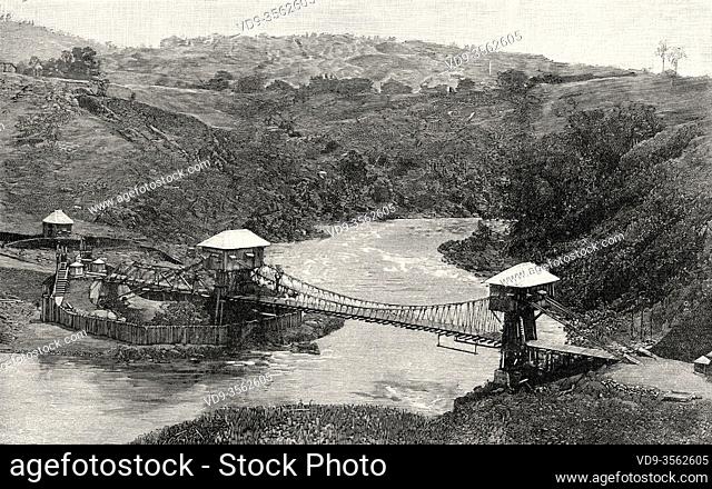 The Spanish Army in the Philippines 1896-1898. Suspension bridge over the Agus river. Philippine Island. From La Ilustracion Española y Americana 1895