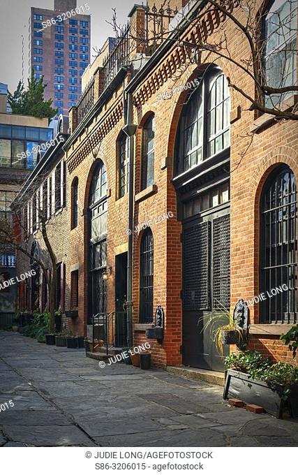 New York City, Manhattan. Looking at Sniffen Court, a Private Courtyard Street in the Murray Hill Section of Manhattan