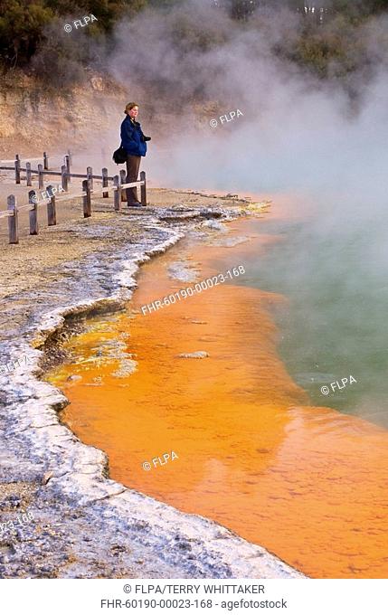 Hotspring with arsenic and antimony sulfides deposits, Champagne pool, Waiotapu, Taupo Volcanic Zone, North Island, New Zealand