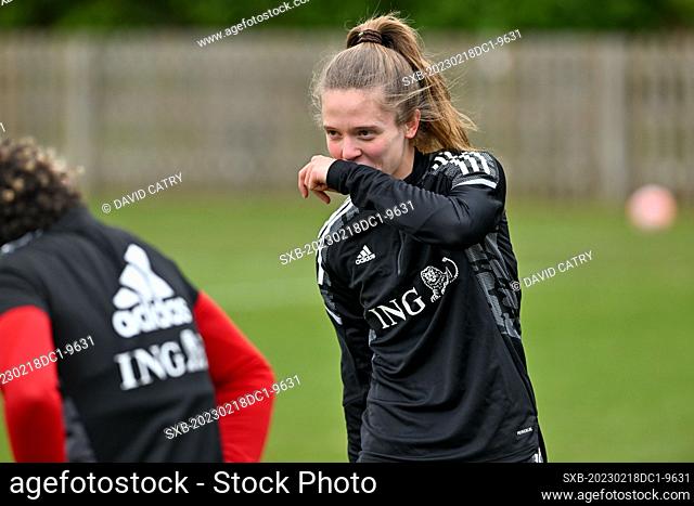 Valesca Ampoorter of Belgium pictured during the Matchday - 1 training session of the Belgian national female soccer team, called the Red Flames