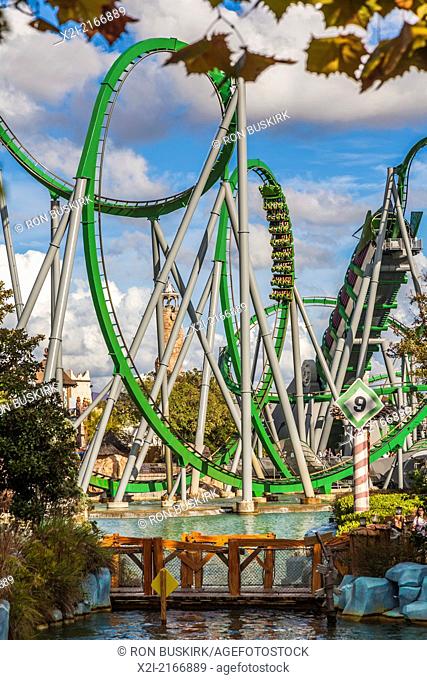 The Incredible Hulk roller coaster in Marvel Super Hero Island at Universal Studios Islands of Adventure in Orlando, Florida
