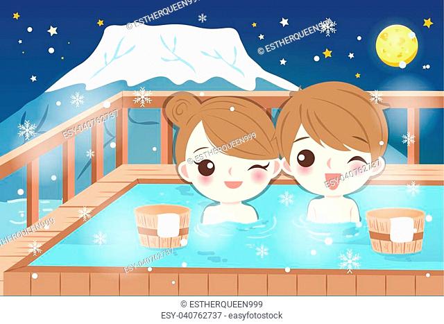cartoon couple smile and enjoy with hot spring, Stock Vector, Vector And  Low Budget Royalty Free Image. Pic. ESY-040762737 | agefotostock