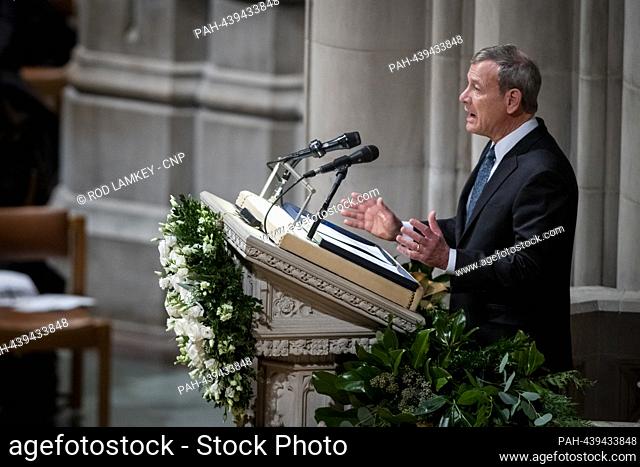 Chief Justice of the United States John G. Roberts, Jr. offers remarks during the funeral service for retired Associate Justice of the Supreme Court Sandra Day...