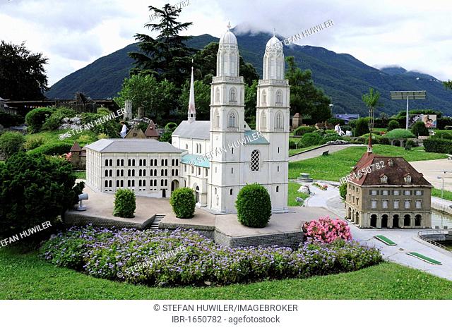Grossmuenster and Water Church in miniature, Swissminiatur, Melide, Lugano, Ticino, Switzerland, Europe