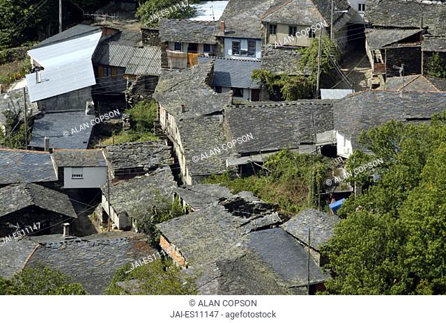 Hamlet rooftops, Serra do Courel, Lugo Province, Galicia, Spain