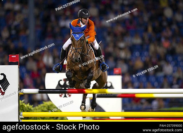 Bart BLES (NED) on Kriskras DV, action, 1st round in jumping S7: Mercedes-Benz Nations Cup, team jumping test with two rounds, on September 16, 2021