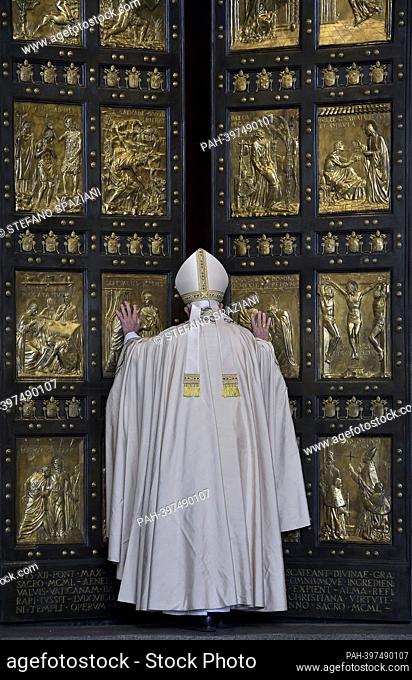 March 13, 2023 marks 10 years of Pontificate for Pope Francis. in the picture : Pope Francis opens a ""Holy Door"" at St Peter's basilica to mark the start of...