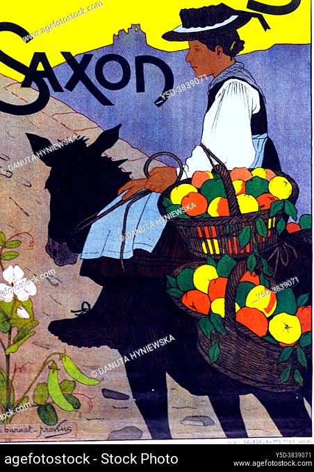 Marguerite Burnat-Provins magnified Valais rural life in her paintings, but also in this beautiful poster for preserves, Title: Conserves Saxon, Year: 1905