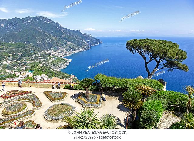 A view of the Amalfi Coast from the formal gardens at Villa Rufolo Ravello Amalfi Coast Italy Europe