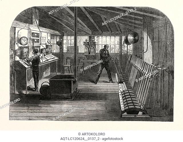 INTERIOR OF THE A.B. SIGNAL-BOX OF THE SOUTH EASTERN RAILWAY AT THE LONDON BRIDGE STATION, LONDON, UK, 1866