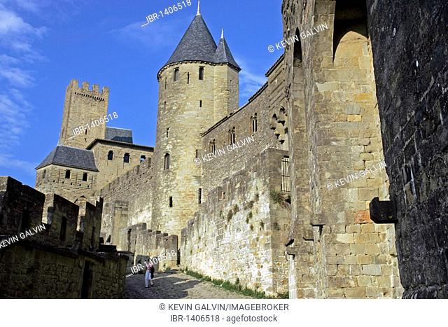 Medieval walled fortress city of Carcassonne, Aude, Languedoc-Roussillon, France, Europe