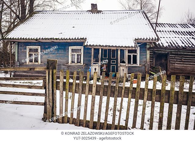 Old wooden house in Swisloczany village within Bialystok County, Podlaskie Voivodeship of Poland