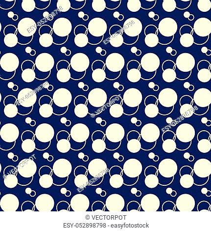 Funny seamless background with geometric pattern composed of white intersecting circles of different size flat vector illustration