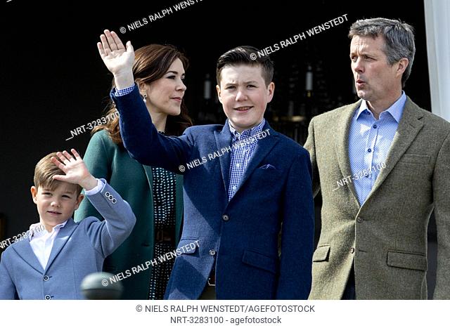 AARHUS - Queen Margrethe of Denmark, flanked by Crown Prince Frederik, Crown Princess Mary and their children Prince Christian