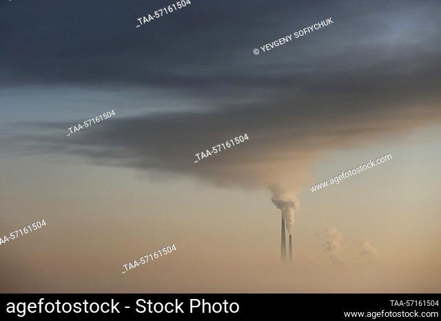 RUSSIA, OMSK - FEBRUARY 3, 2023: Smog hangs over the Siberian city of Omsk. On February 2, a set of precautionary measures