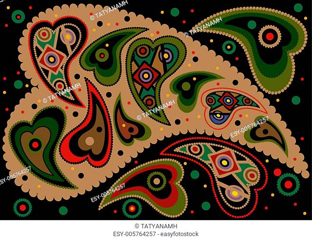 Colored paisley on a black background