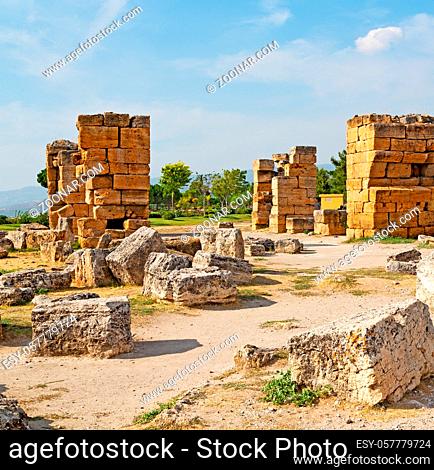 pamukkale  old    construction   in asia turkey the column and the roman temple