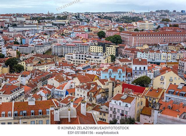 Aerial view from Miradouro Sophia de Mello Breyner Andresen also known as Miradouro da Graca viewing point in Lisbon, Portugal
