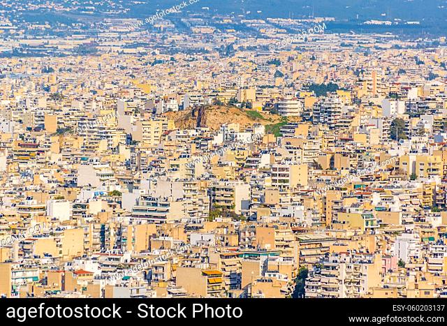 Cityscape aerial view of athens from top of licabet mount hill, a famous viewpoint