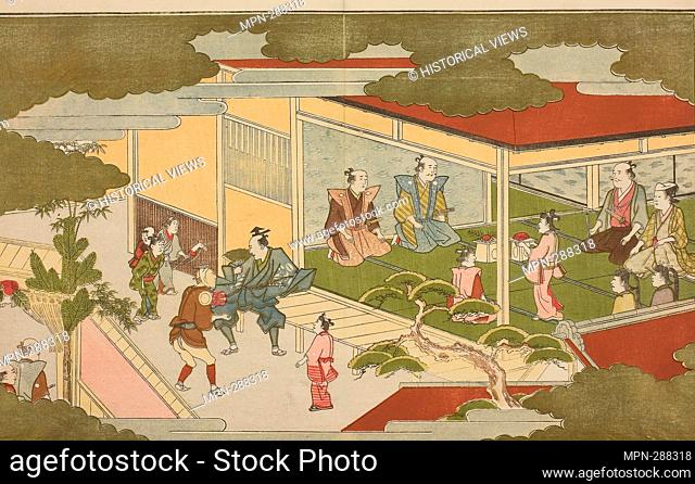Author: Kitagawa Utamaro. New Year in a Samurai Mansion, from the illustrated kyoka anthology 'The Young God Ebisu (Waka Ebisu)' - New Year
