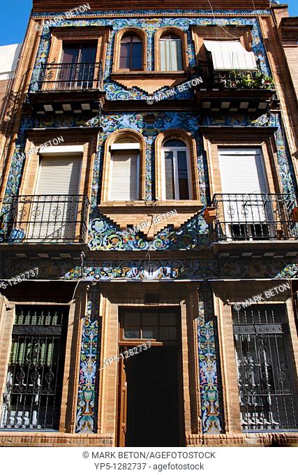Building facade in the Calle Rodrigo de Triana Seville