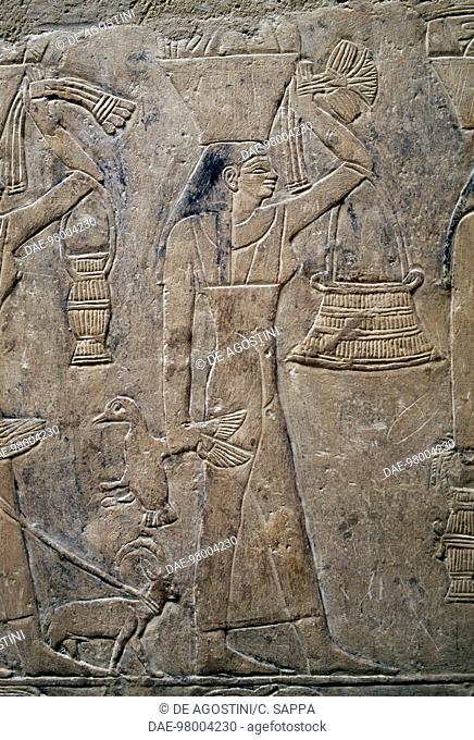 Offerings bearers, painted relief, Mastaba of Mereruka, 2340 BC, Necropolis of Saqqara, Memphis (UNESCO World Heritage List, 1979), Egypt