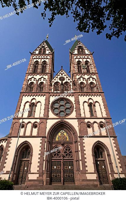 Herz Jesu-Kirche, or Sacred Heart Church, built in the style of Historicism, consecrated in 1897, Freiburg, Baden-Württemberg, Germany