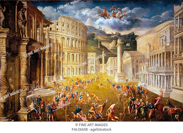 Fighting gladiators. Bordone, Paris (1500-1571). Oil on canvas. Renaissance. c. 1560. Italy, Venetian School. Art History Museum, Vienne. 218x329