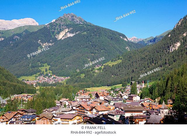 View over town, Canazei, Trentino-Alto Adige, Italy, Europe