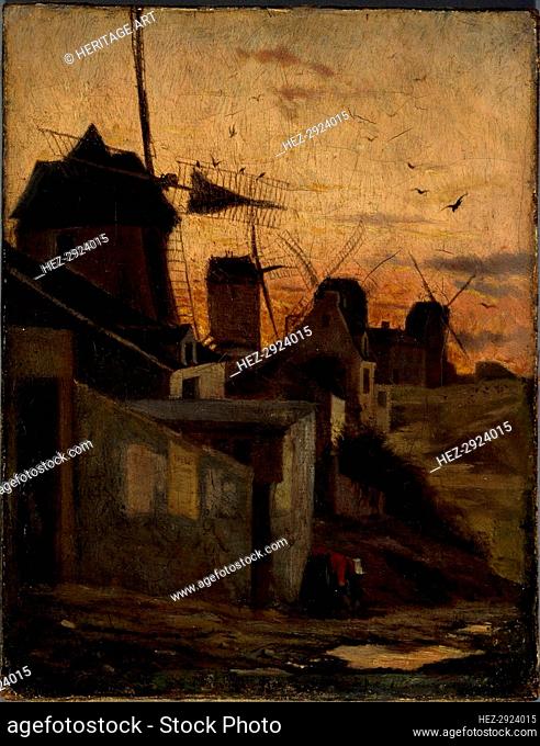 Windmills in Montmartre, current 18th arrondissement, c1845 — 1855. Creator: Andre Prevost