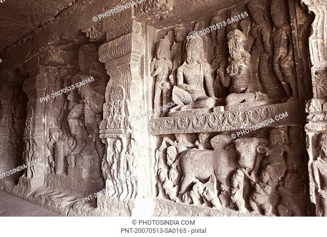 Statue carved in a cave, Ellora, Aurangabad, Maharashtra, India
