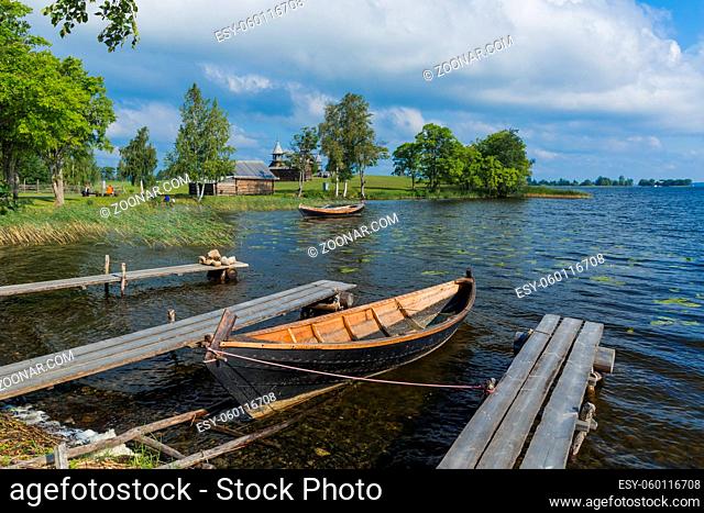 Famous wooden buildings on the island Kizhi Russia - architecture background